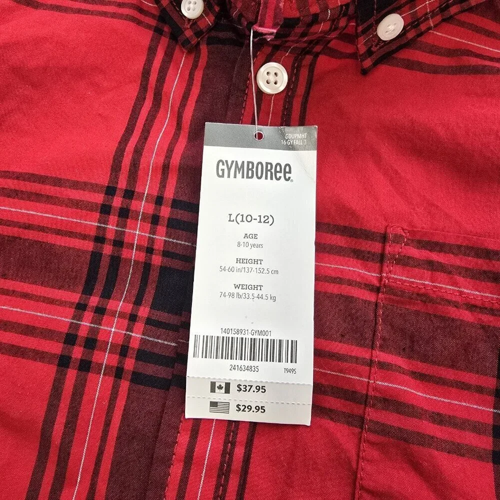 NWT Gymboree Dressed Up Button Up Shirt Size L 10-12 Red Black Plaid Holiday NEW